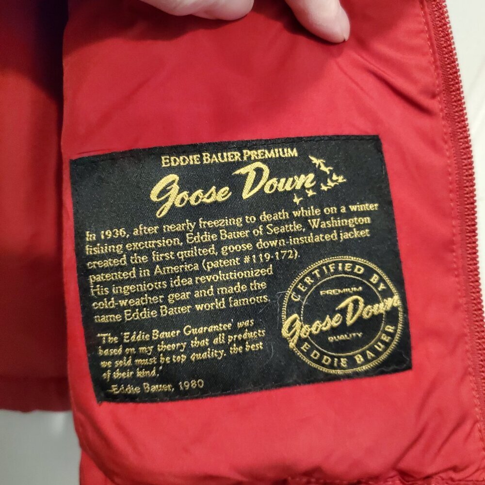 Eddie Bauer Premium Goose Down Quilted Puffer Vest - Bright Red - XS - Picture 8 of 9